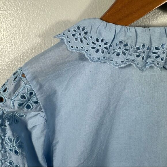 J. Crew Blue Eyelet-Trim Button-Up Shirt Size XS Cottagecore Prairie Feminine - Picture 15 of 15